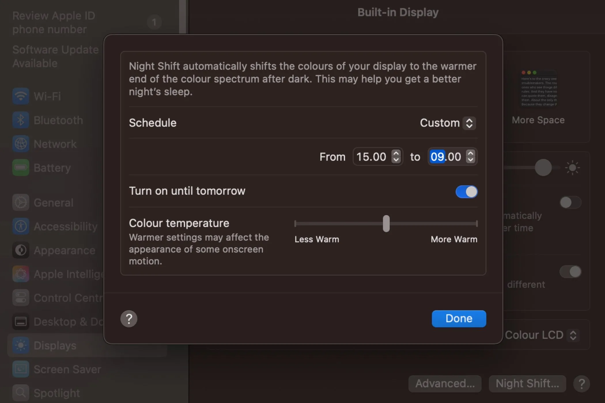 Cấu hình Night Shift trên máy Mac để giảm ánh sáng xanh vào buổi tối
