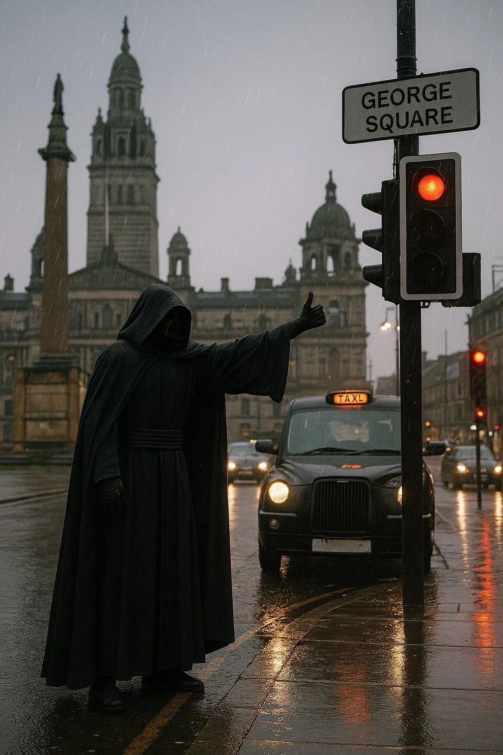 ChatGPT 4o tạo hình Sith Lord đầy không khí ở George Square, Glasgow