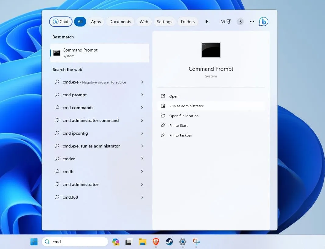 Chạy Command Prompt với quyền quản trị viên để sử dụng SDelete