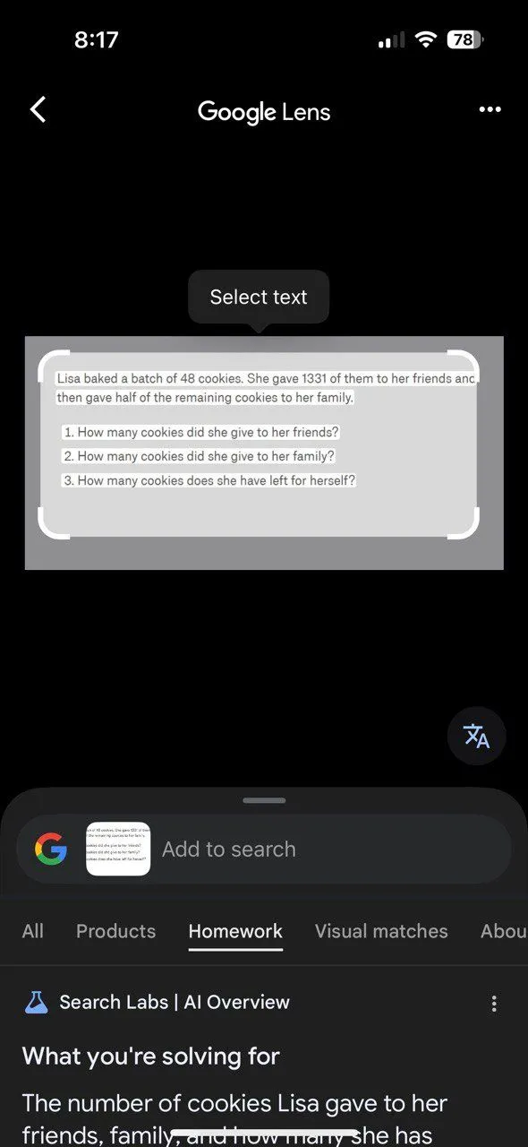 Chế độ &quot;Homework&quot; của ứng dụng Google trên iPhone giúp giải quyết các bài tập khó bằng cách quét hoặc nhập