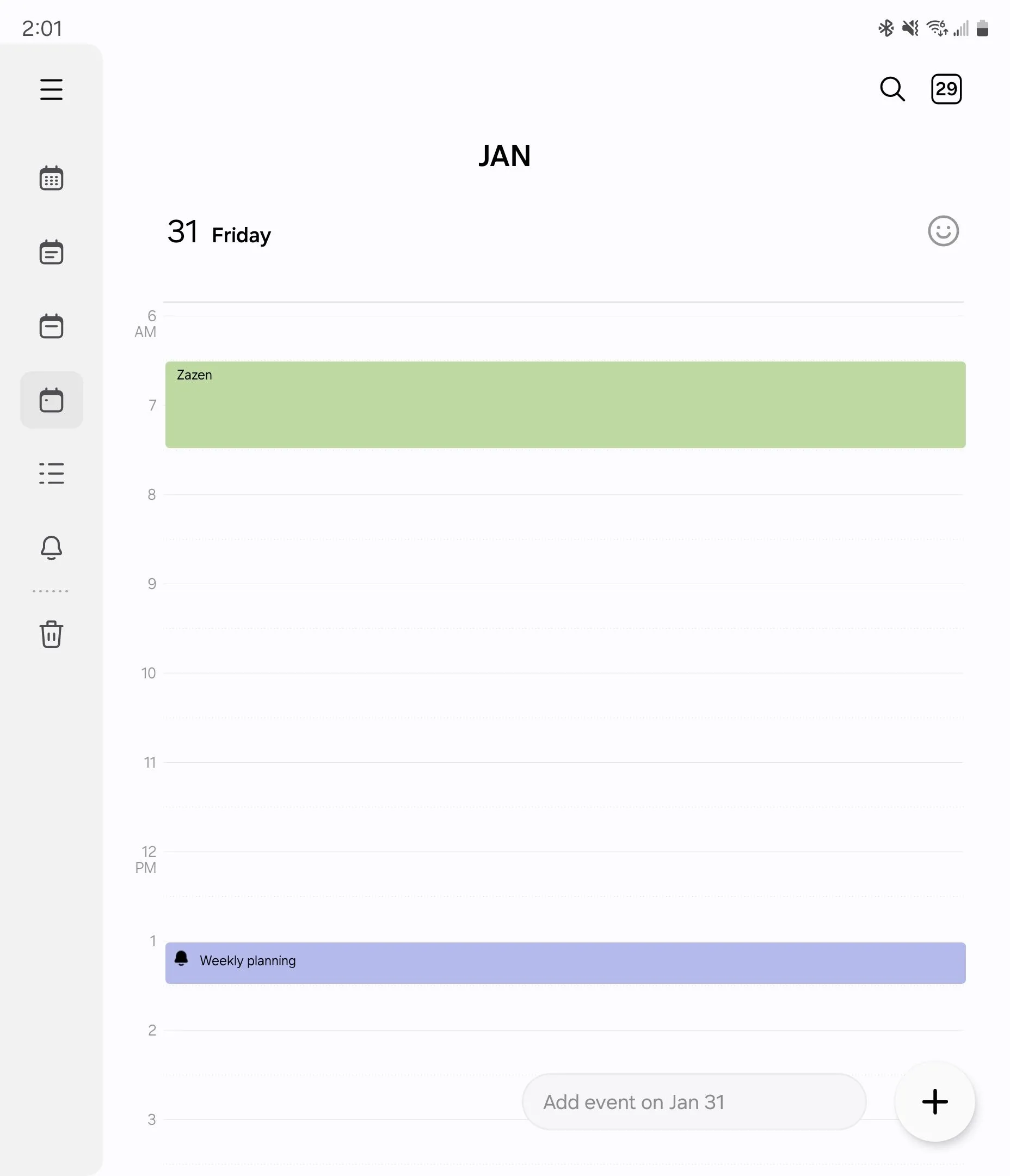 Chế độ xem ngày của Samsung Calendar tích hợp các tác vụ từ Samsung Reminder, thể hiện sự đồng bộ.