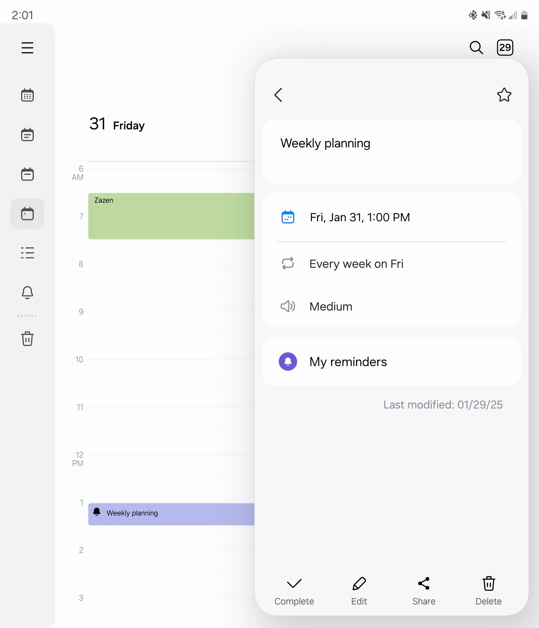 Chi tiết của một nhắc nhở được hiển thị trong Samsung Calendar, nhấn mạnh tính năng tích hợp sâu.