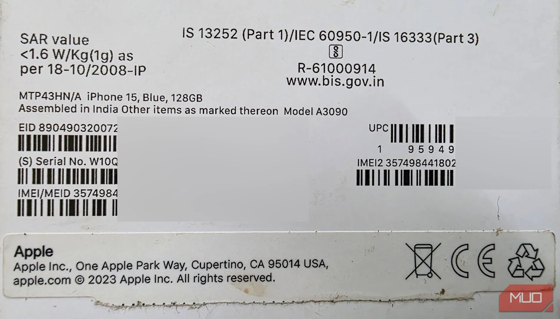 Chi tiết số IMEI iPhone trên nhãn dán vỏ hộp bán lẻ gốc