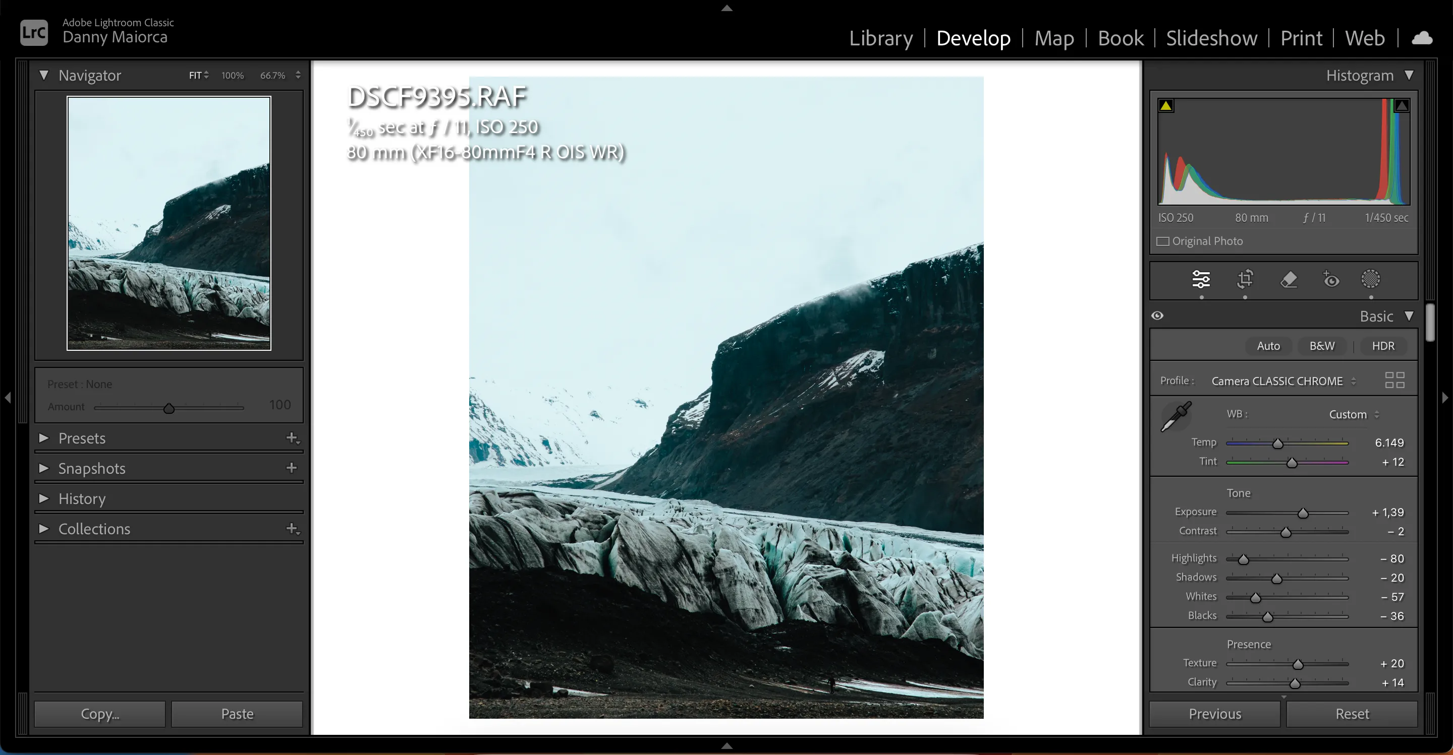 Chỉnh sửa một bức ảnh trong Lightroom Classic, thể hiện sự tương tác trực tiếp của người dùng với phần mềm