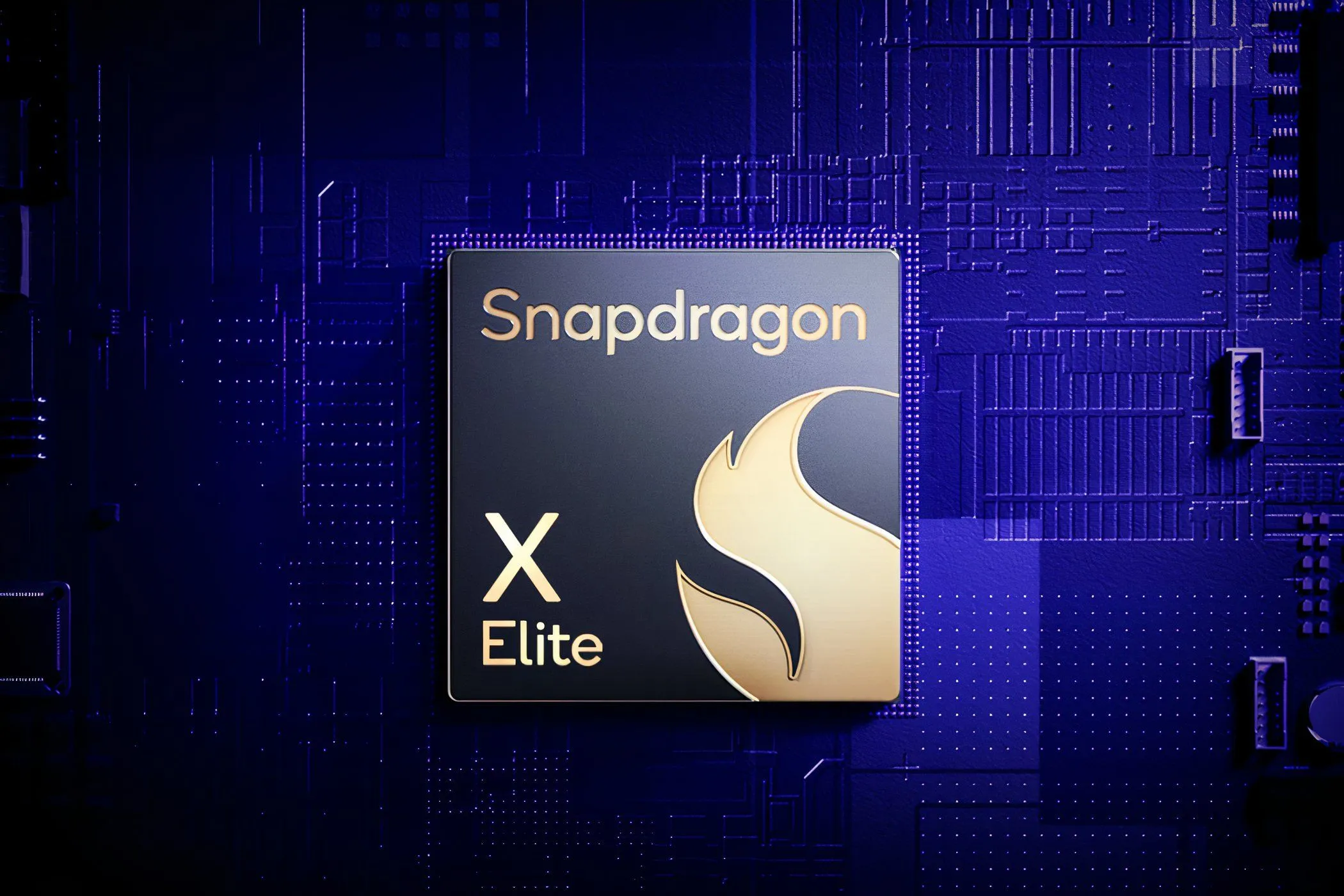 Chip Snapdragon X Elite của Qualcomm trên nền tím, biểu tượng của công nghệ ARM mới