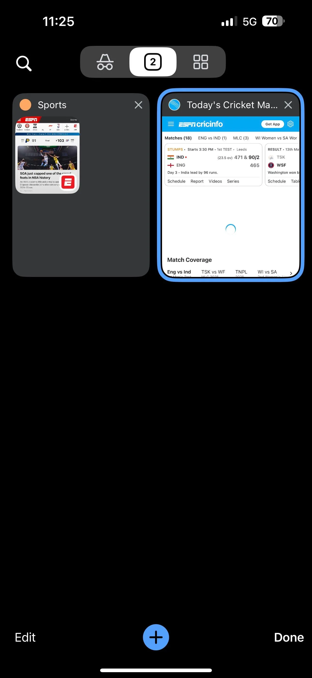 Chọn một Nhóm Tab hiện có để thêm tab vào trong Chrome trên iPhone