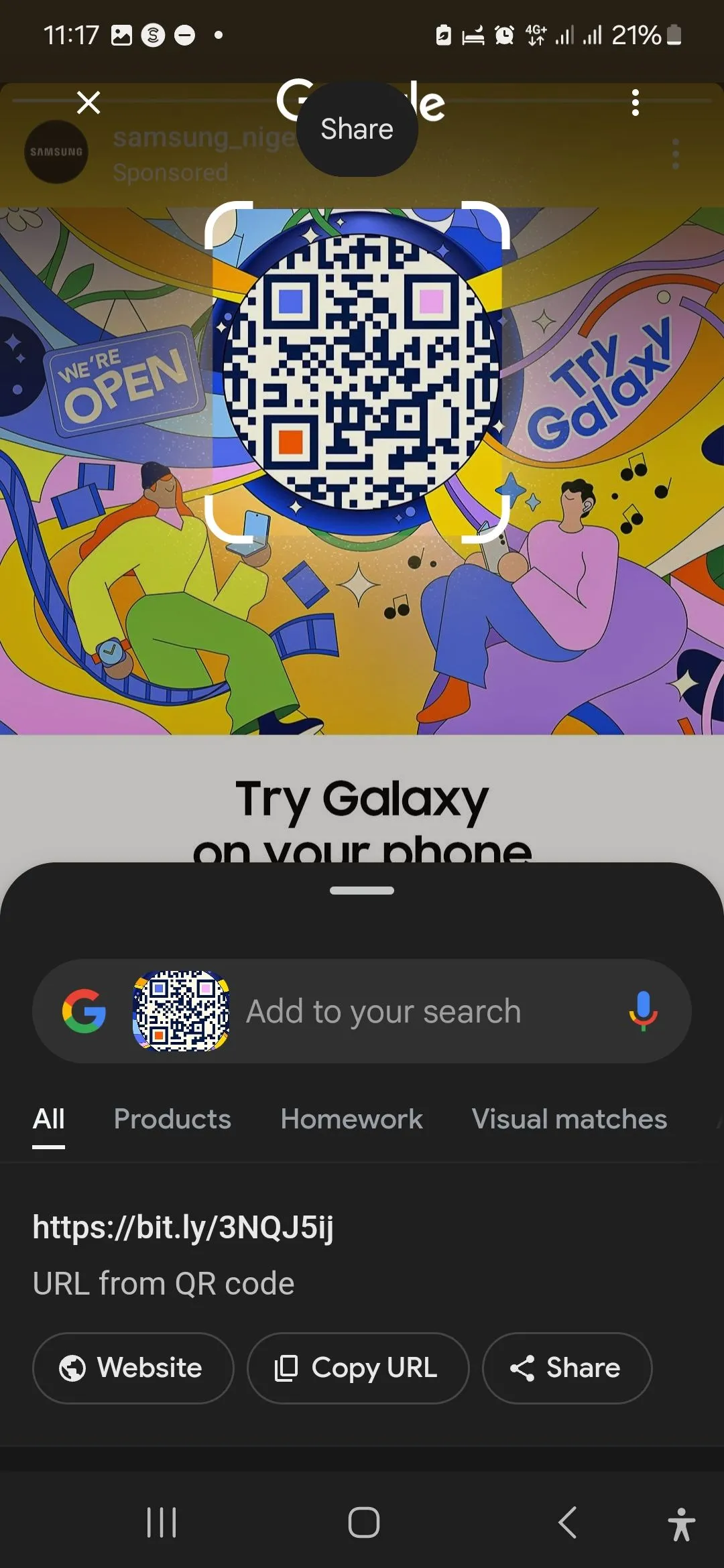 Circle to Search hiển thị URL từ mã QR đã được khoanh tròn
