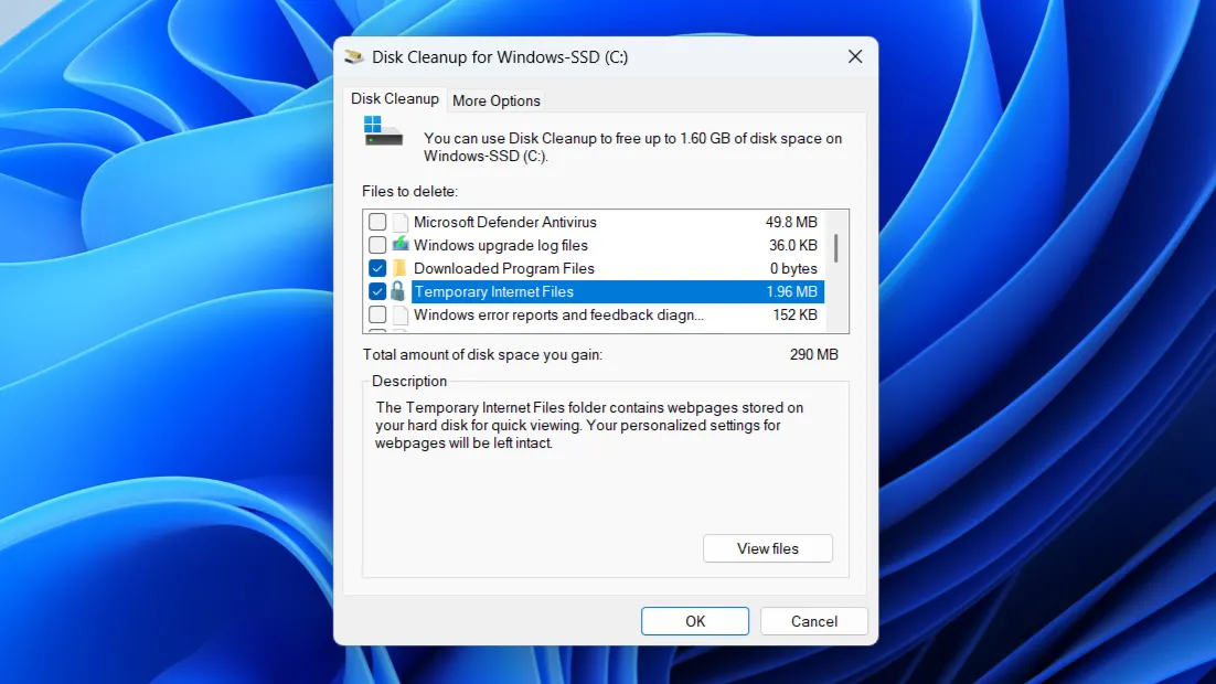 Công cụ Disk Cleanup trong Windows hiển thị các tùy chọn dọn dẹp