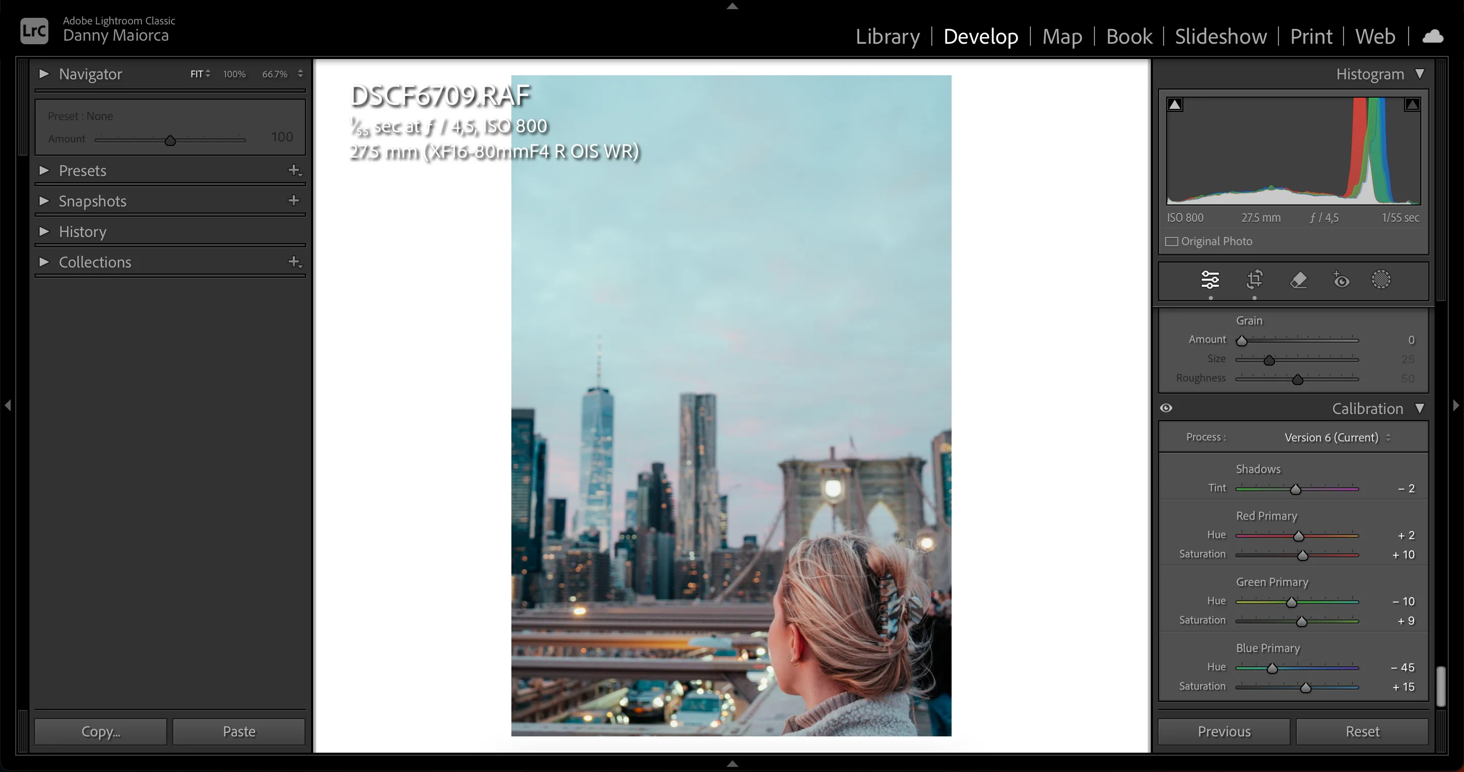 Công cụ hiệu chuẩn màu sắc (Color Calibration) trong Lightroom Classic để điều chỉnh tông màu và độ bão hòa