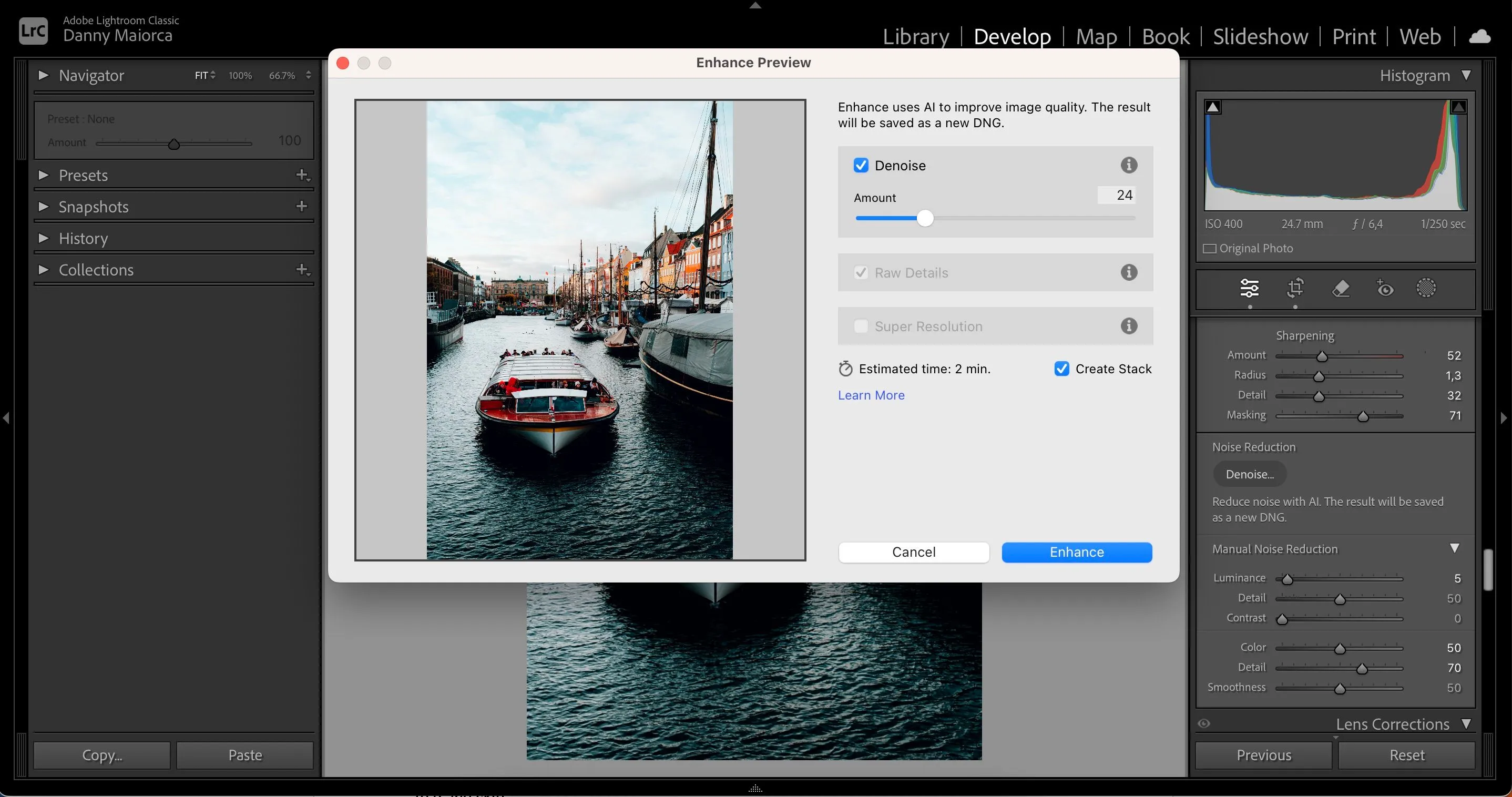 Công cụ khử nhiễu Denoise ứng dụng AI trong Adobe Lightroom giúp cải thiện chất lượng ảnh.