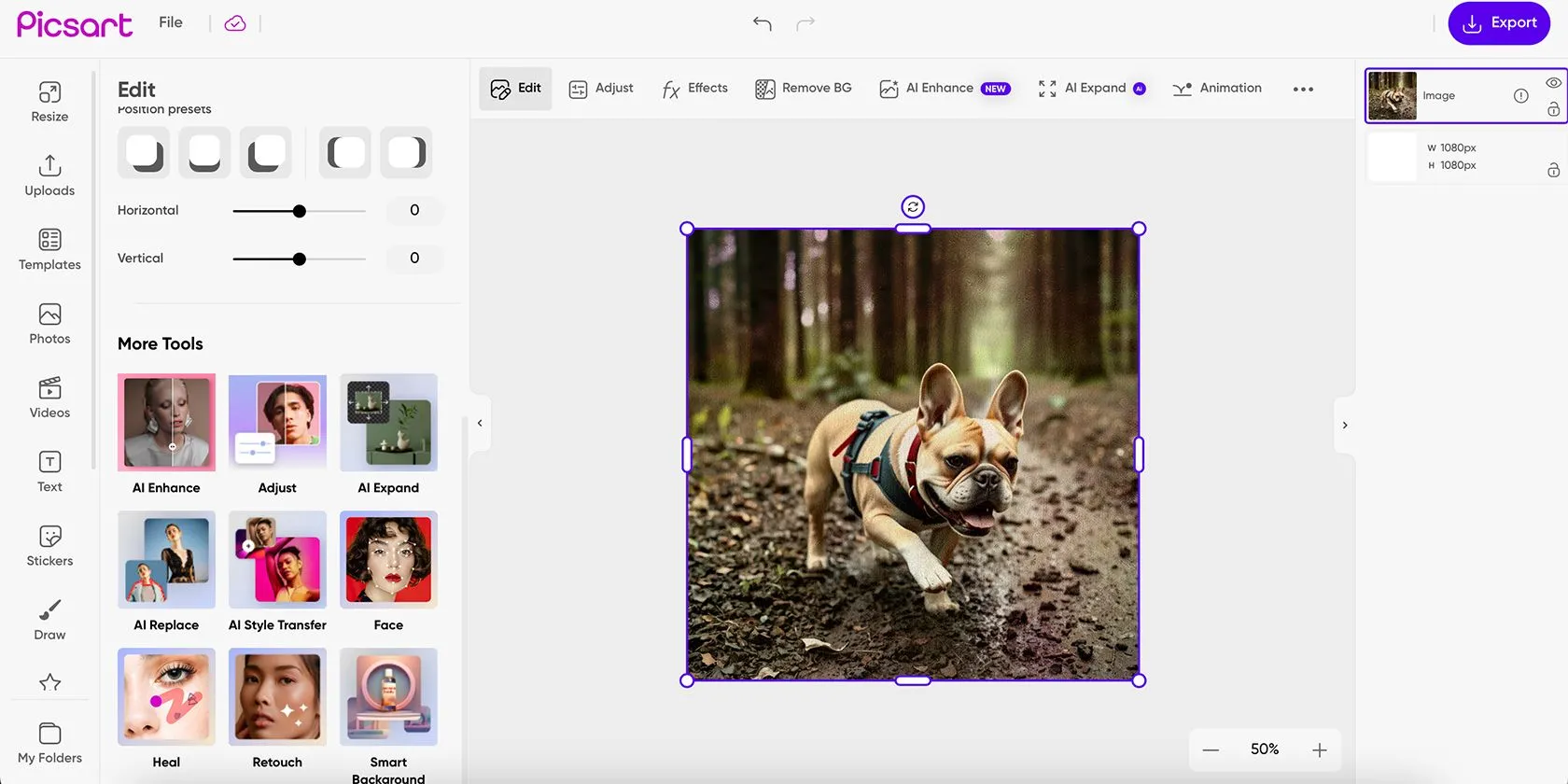 Công cụ tạo ảnh AI của Picsart với giao diện tạo hình ảnh từ văn bản.
