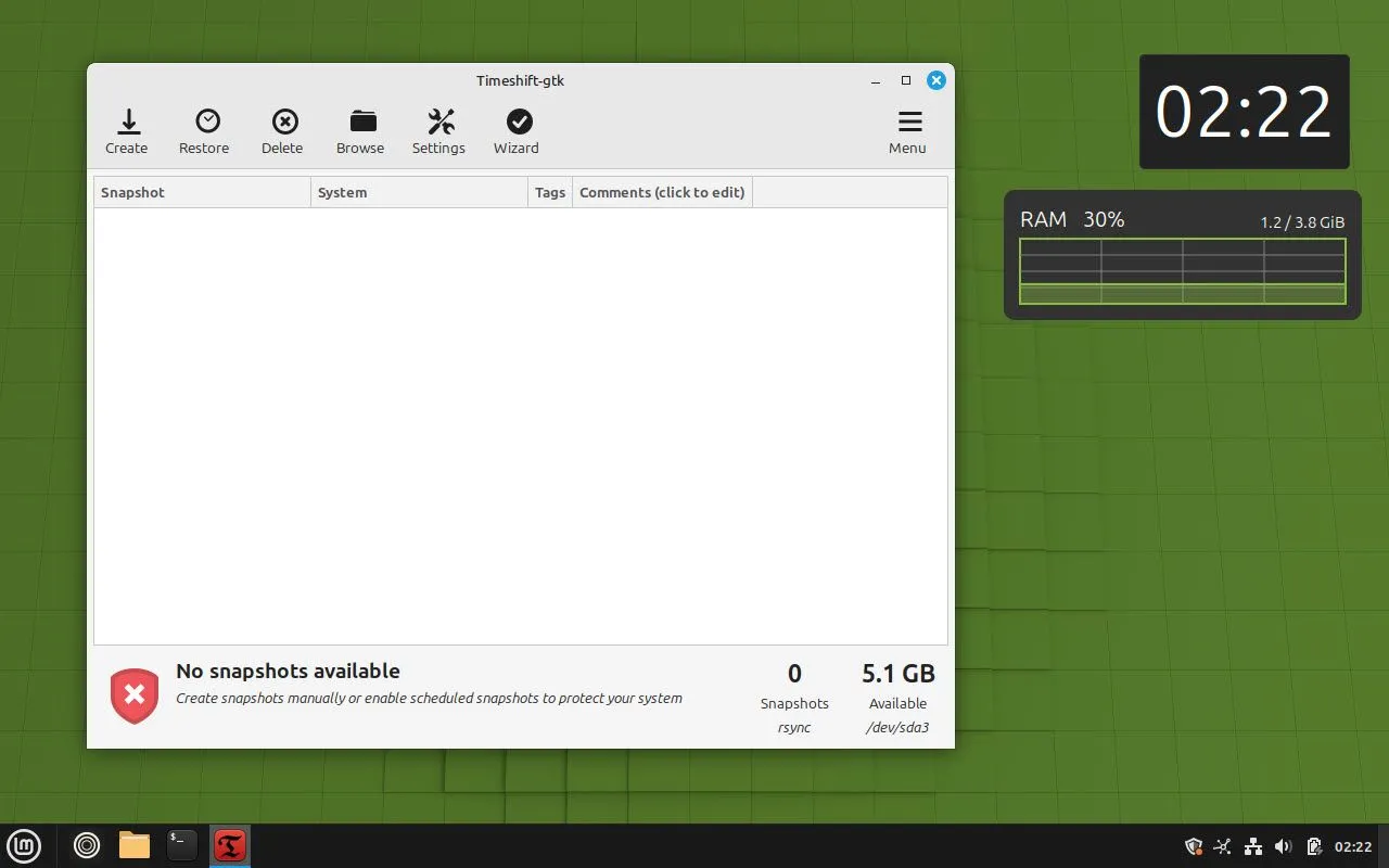 Công cụ Timeshift tích hợp trong Linux Mint, giúp tạo bản sao lưu hệ thống định kỳ