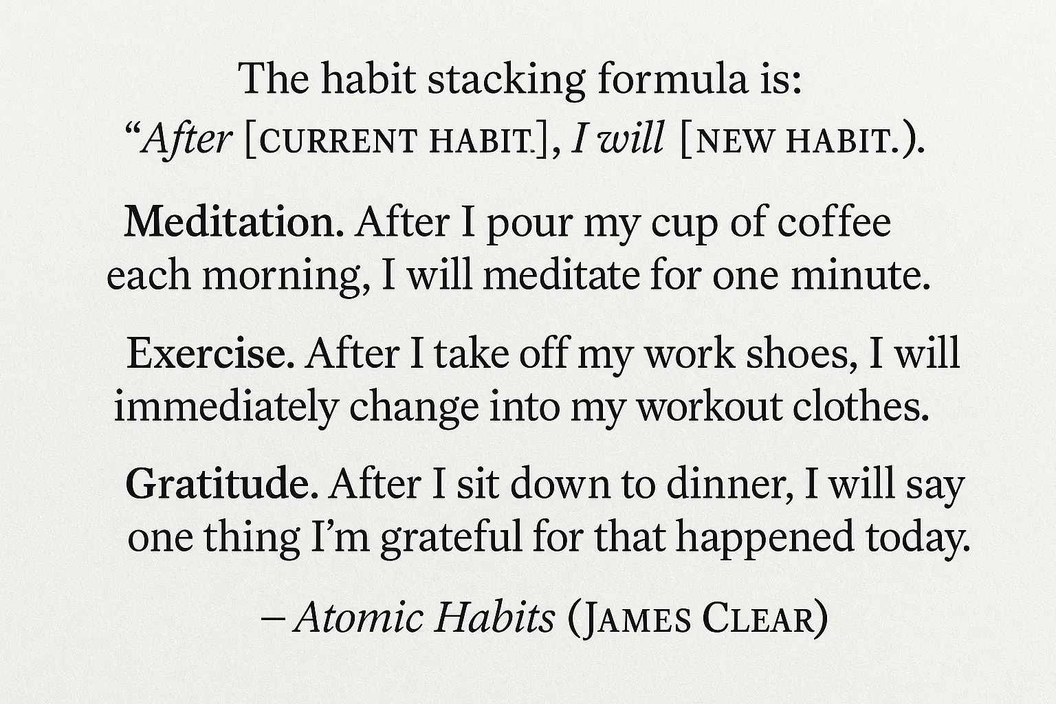 Công thức xếp chồng thói quen (Habit Stacking) từ sách Atomic Habits của James Clear
