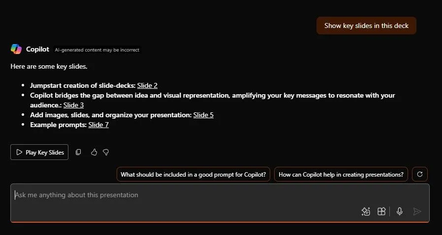 Copilot giúp phân tích và hiểu sâu nội dung thuyết trình trong PowerPoint