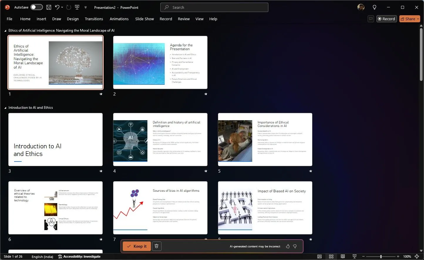 Copilot trong PowerPoint tạo các slide dựa trên nội dung được gợi ý