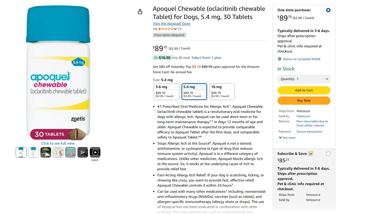 Cửa hàng Vetsource trên Amazon, nơi bán thuốc kê đơn cho thú cưng