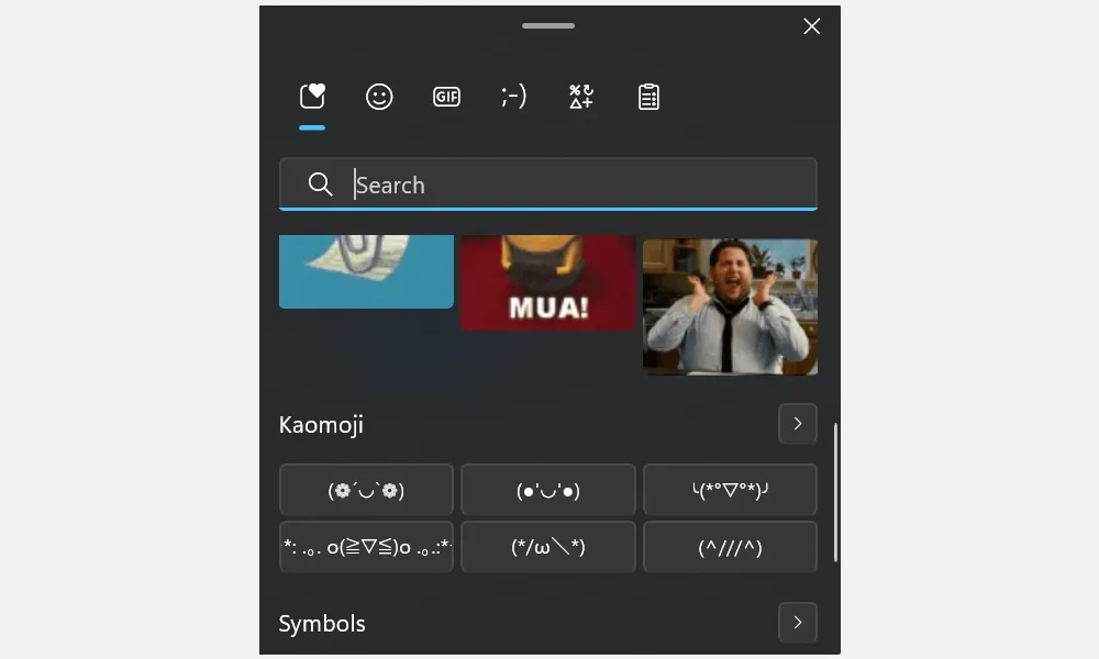 Cửa sổ Bộ chọn Biểu Tượng Cảm Xúc (Emoji Picker) trên máy tính Windows.