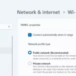 Cửa sổ Cài đặt hiển thị tùy chọn thay đổi hồ sơ mạng Wi-Fi sang Public hoặc Private trên Windows.