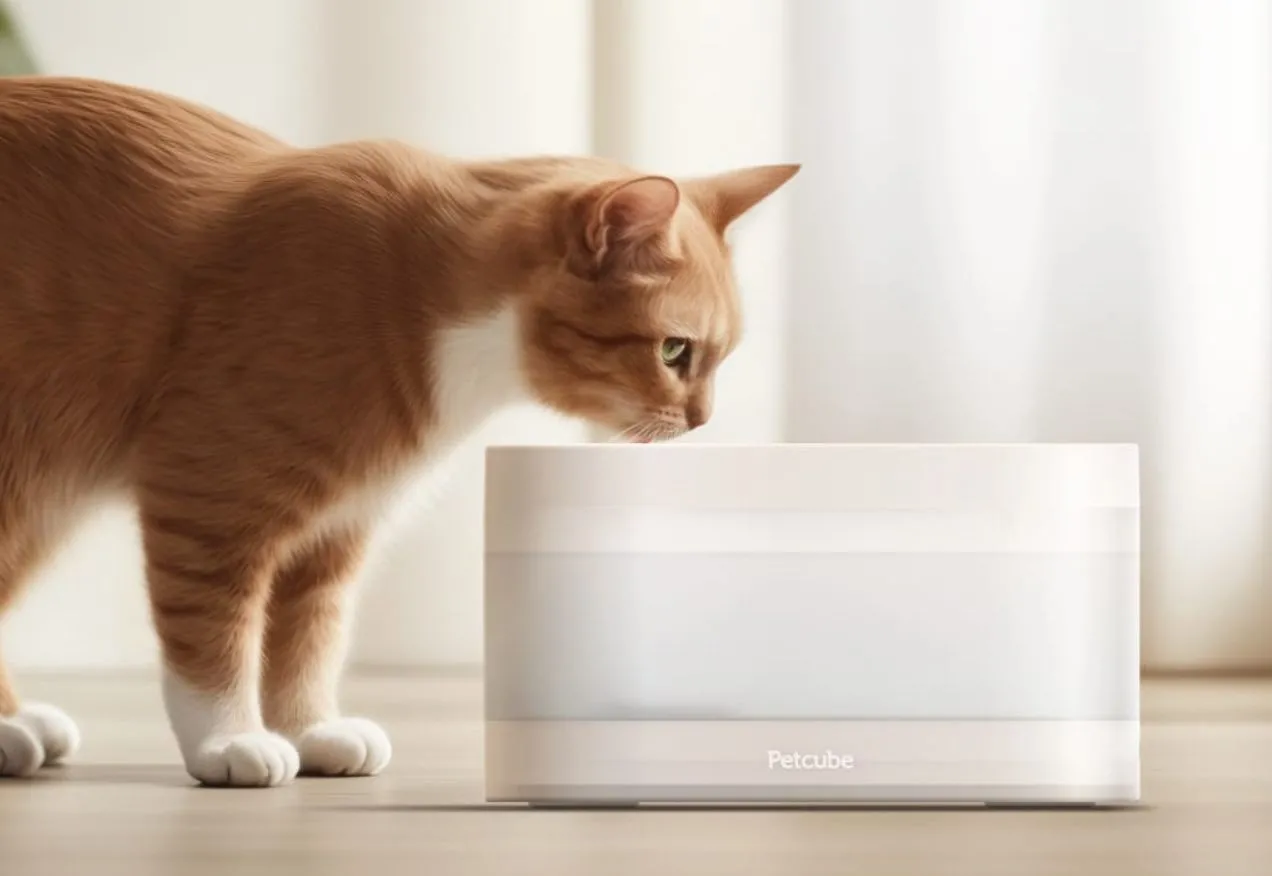 Đài phun nước lọc Petcube cho thú cưng, đảm bảo nước sạch và tươi ngon.