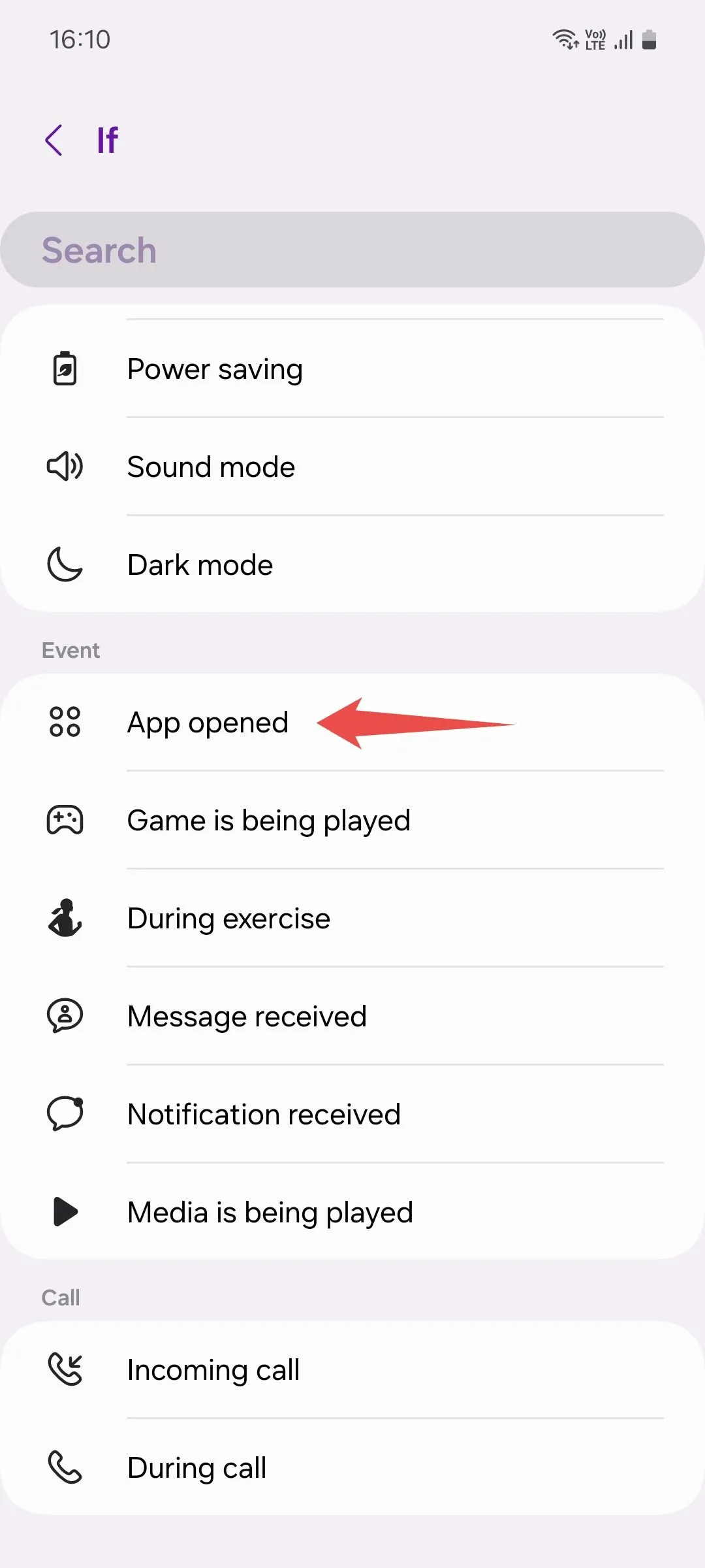 Danh sách các điều kiện kích hoạt (triggers) khi tạo Routine mới trên Samsung