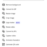 Danh sách các tính năng "Hành động nhanh" trong Adobe Express