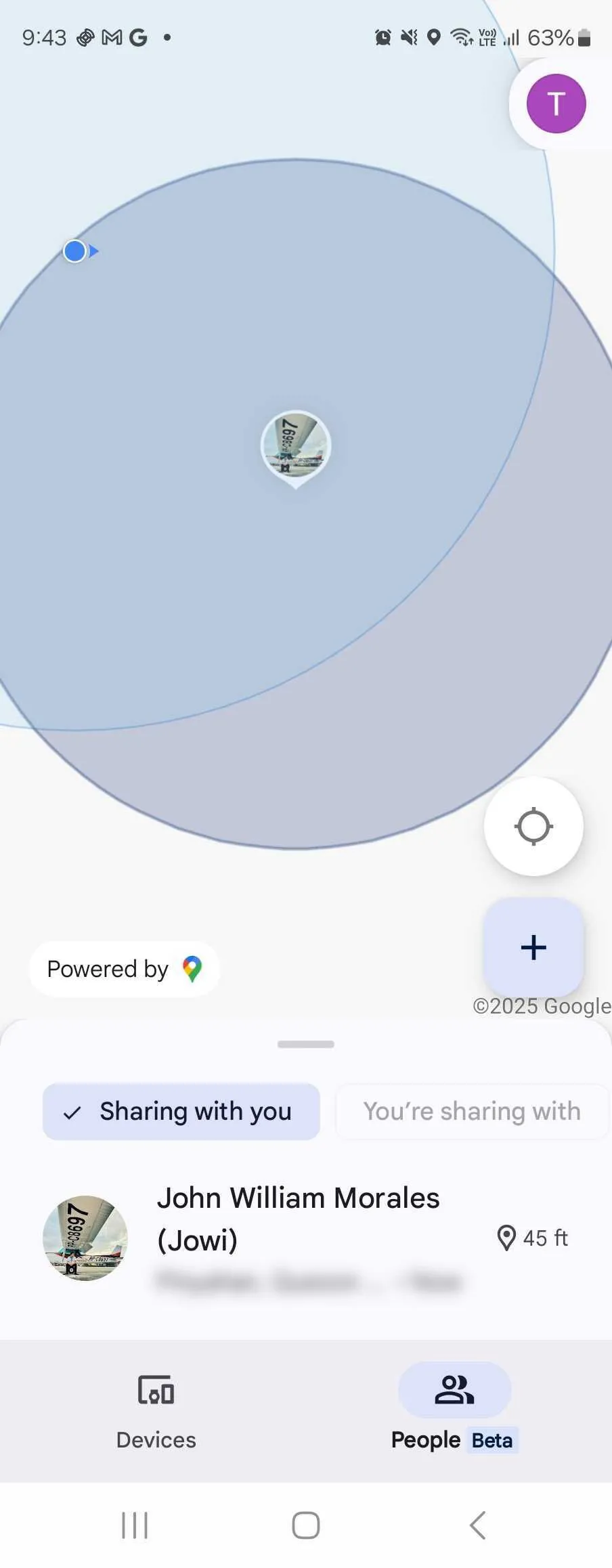 Danh sách những người đang chia sẻ vị trí với bạn trong ứng dụng Google Find Device