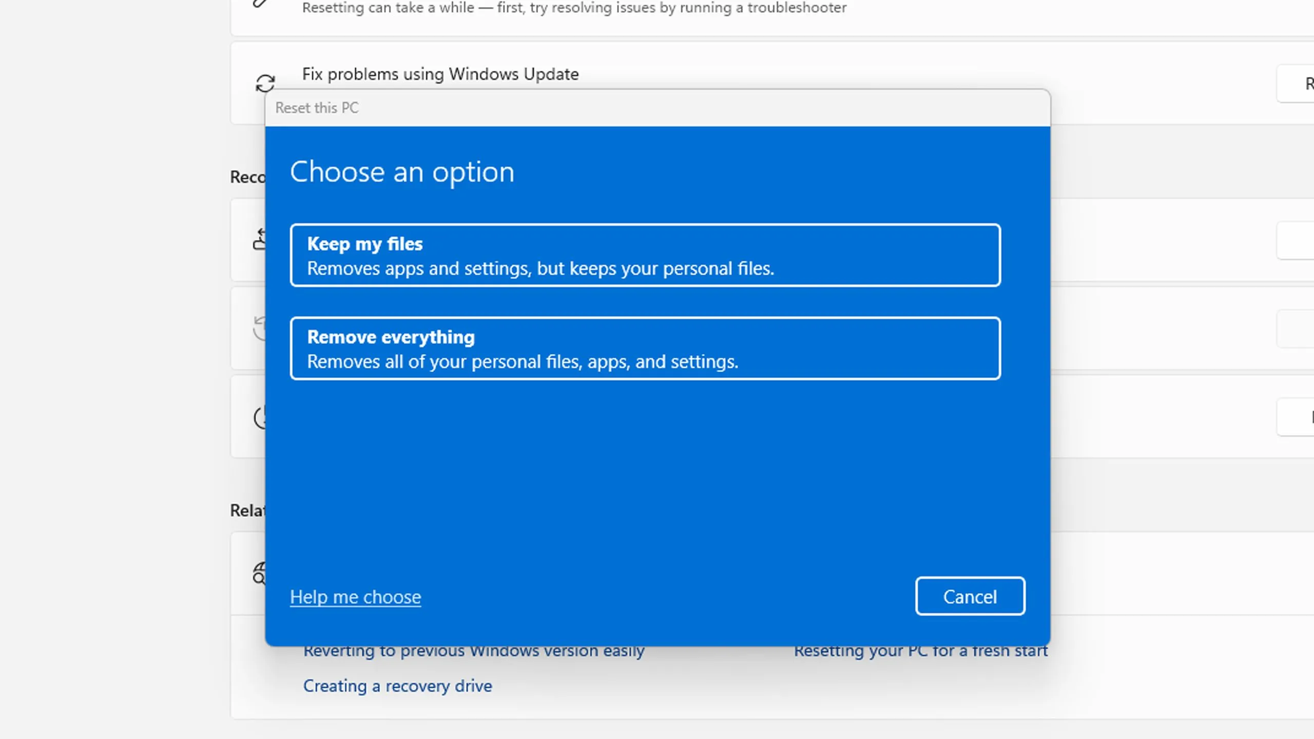 Đặt lại PC trên Windows 11