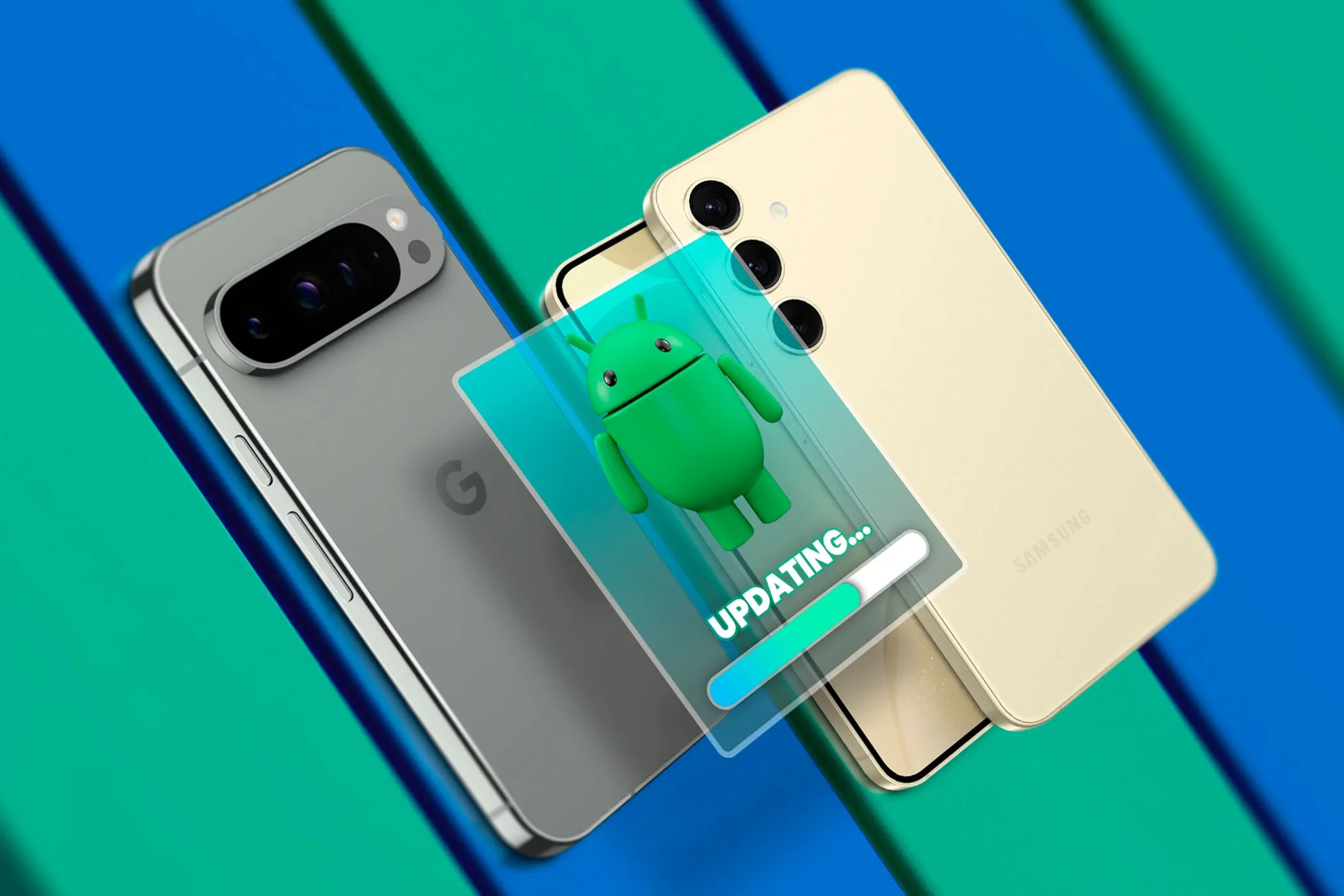 Điện thoại Google Pixel và Samsung Galaxy minh họa cập nhật phần mềm Android mới nhất