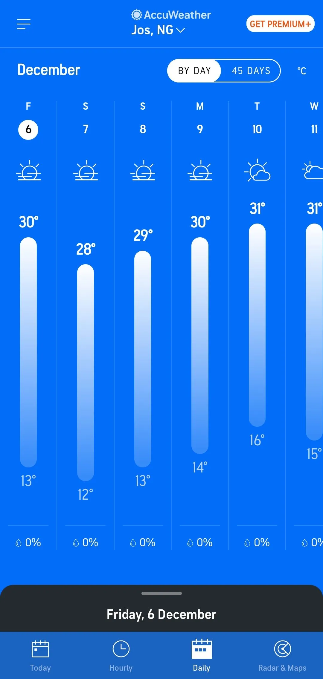 Dự báo nhiệt độ hàng ngày trên ứng dụng AccuWeather