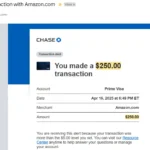 Email thông báo giao dịch 250 USD từ Amazon