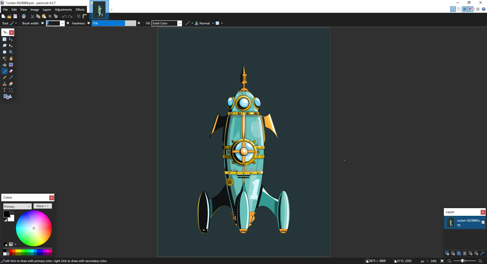 File PSD được mở trên giao diện ứng dụng Paint.NET cùng với cửa sổ Layers