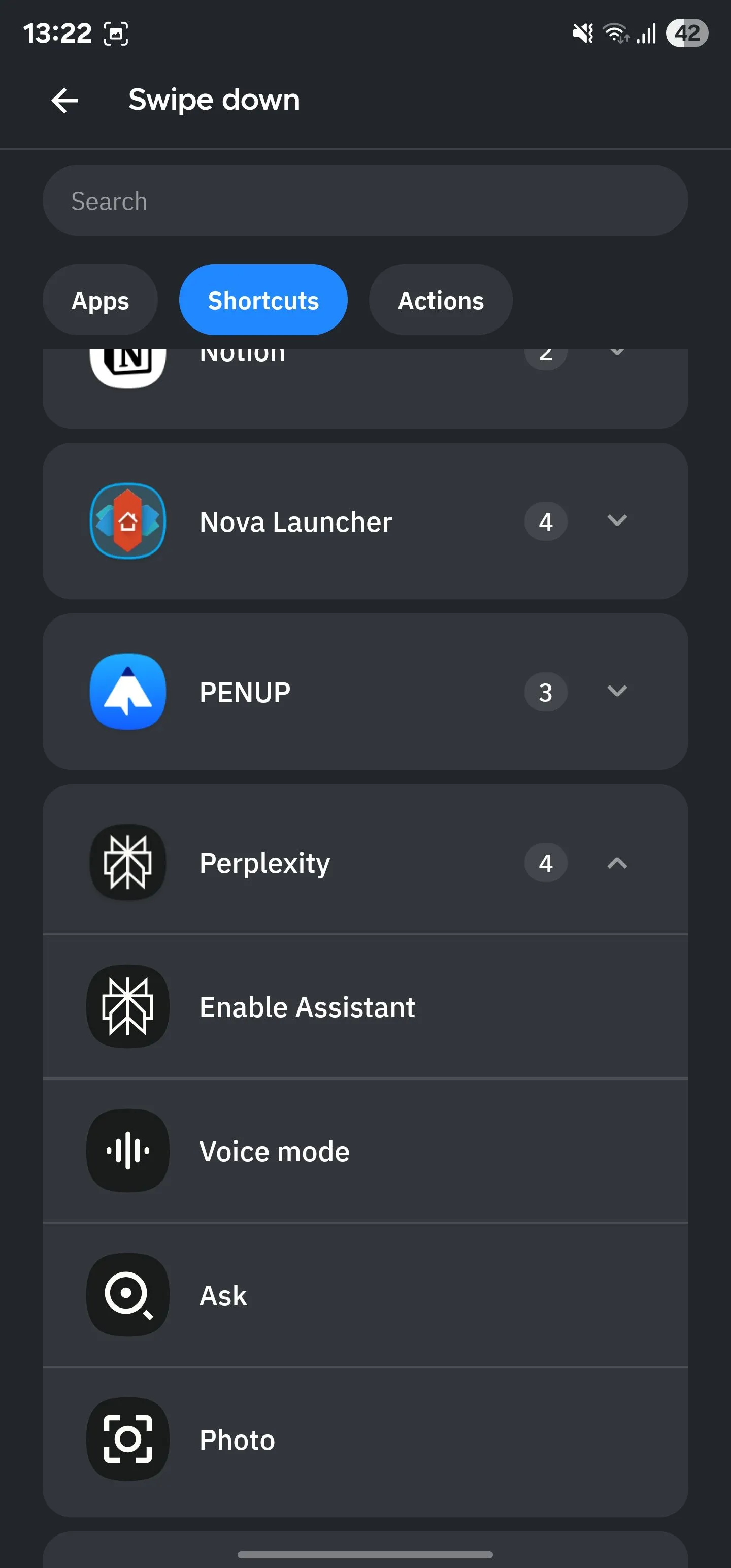 Gán hành động cho cử chỉ vuốt xuống trong Smart Launcher để truy cập nhanh các chức năng