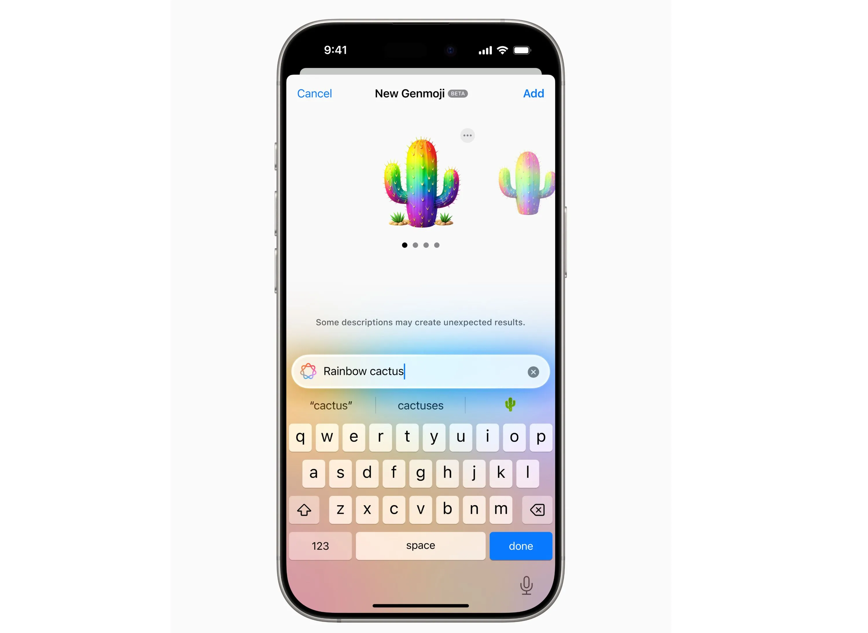 Genmoji được tạo trong bản cập nhật iOS 18.2, hiển thị emoji tùy chỉnh từ Apple Intelligence.