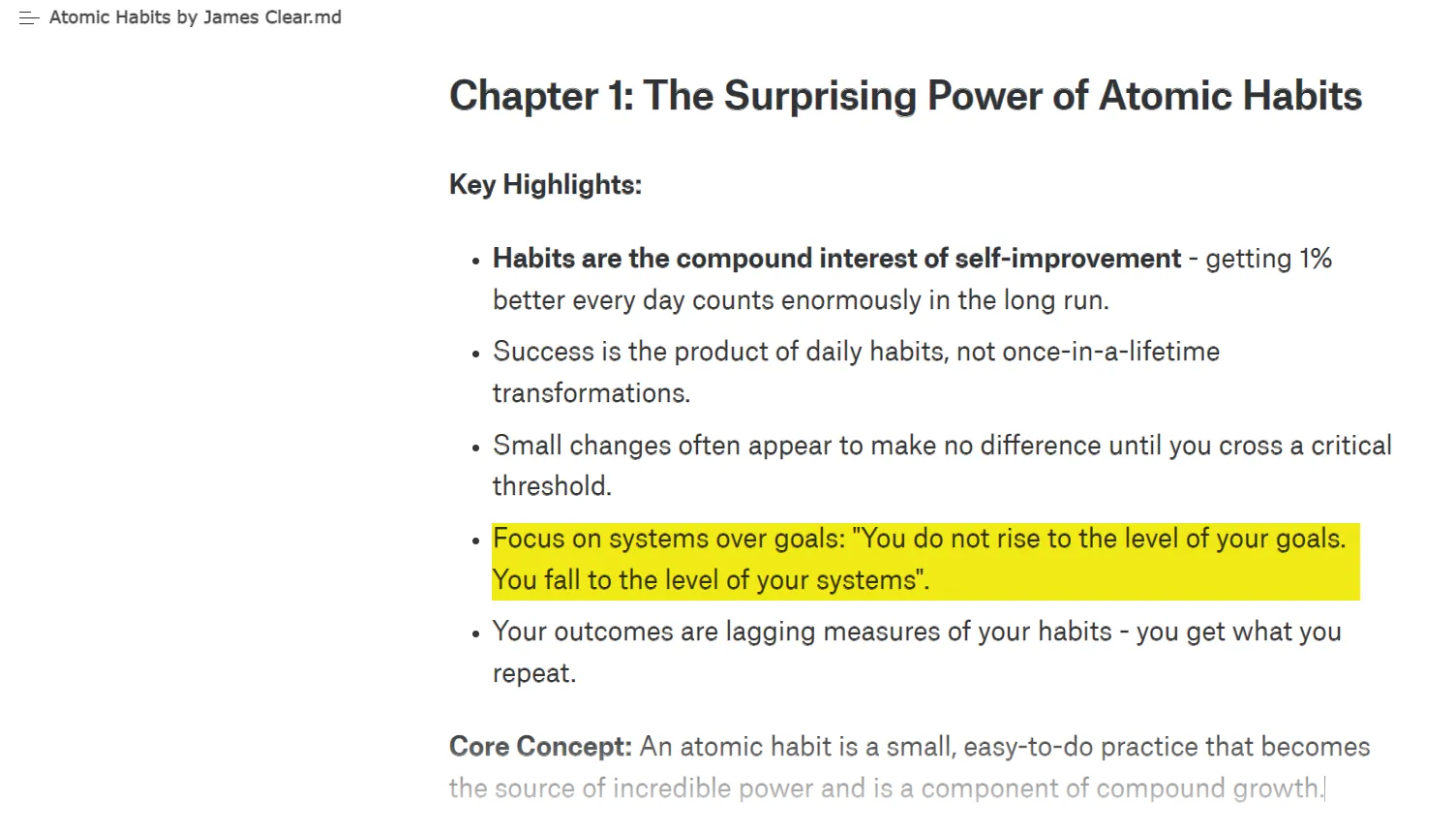 Ghi chú sách "Atomic Habits" về các bài học chính