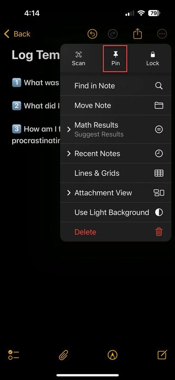 Ghim mẫu ghi chú chống trì hoãn trong Apple Notes