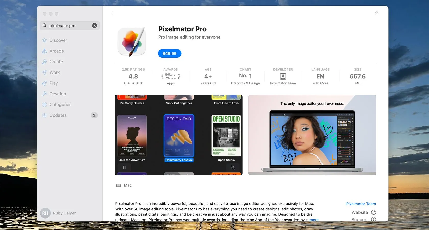 Giá Pixelmator Pro trên App Store với chi phí mua một lần