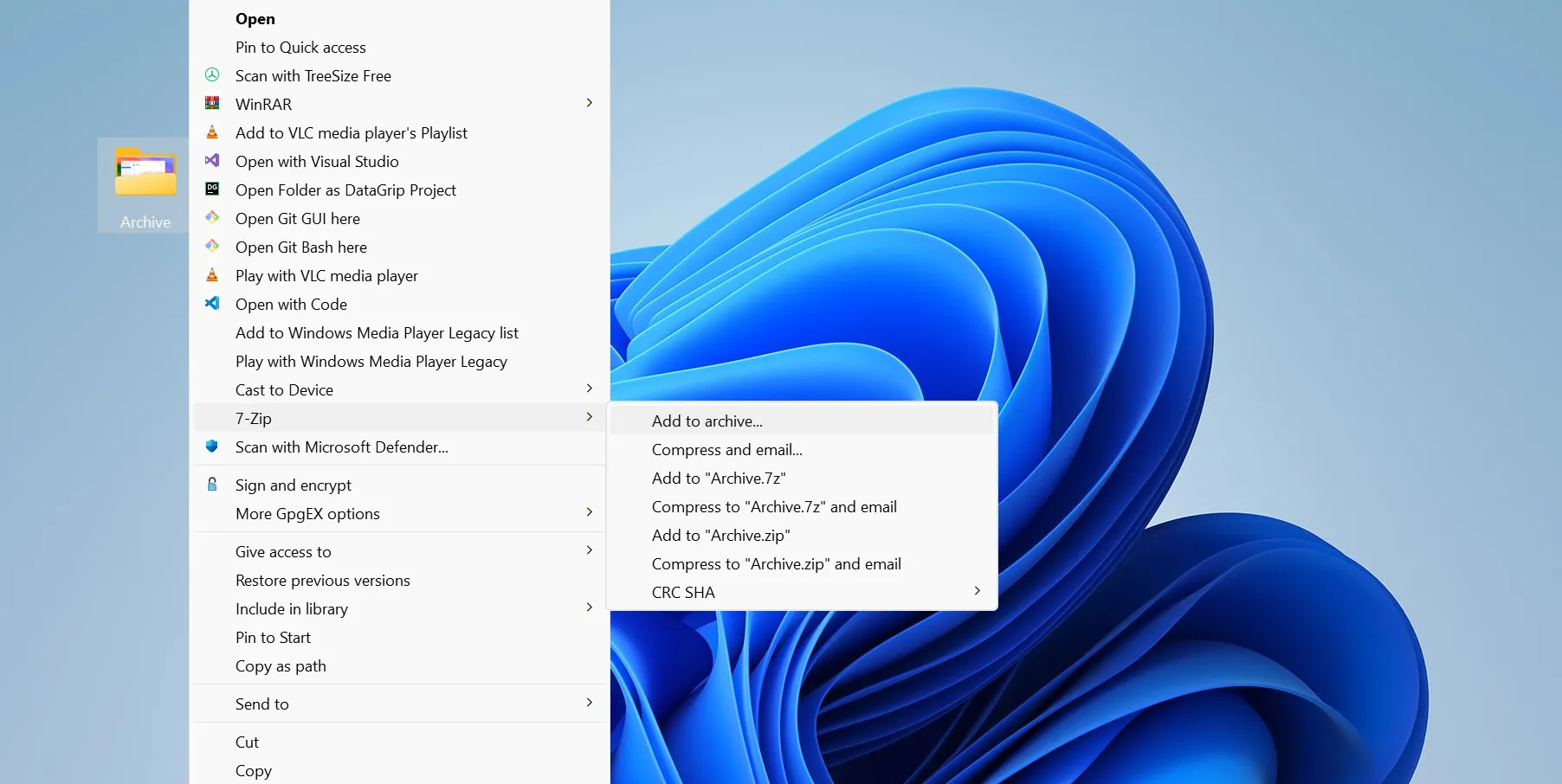 Giao diện 7-Zip hiển thị tùy chọn 'Add to archive' khi chuẩn bị mã hóa file hoặc thư mục