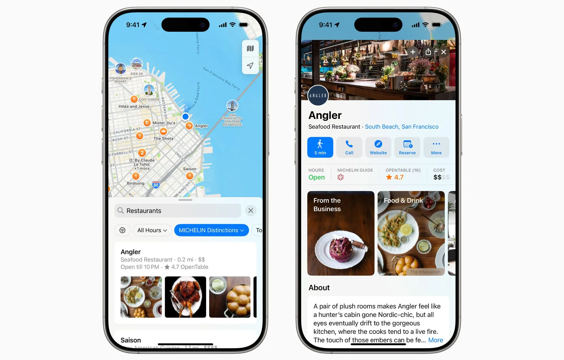 Giao diện Apple Maps hiển thị nhà hàng được đề xuất bởi Michelin Guide