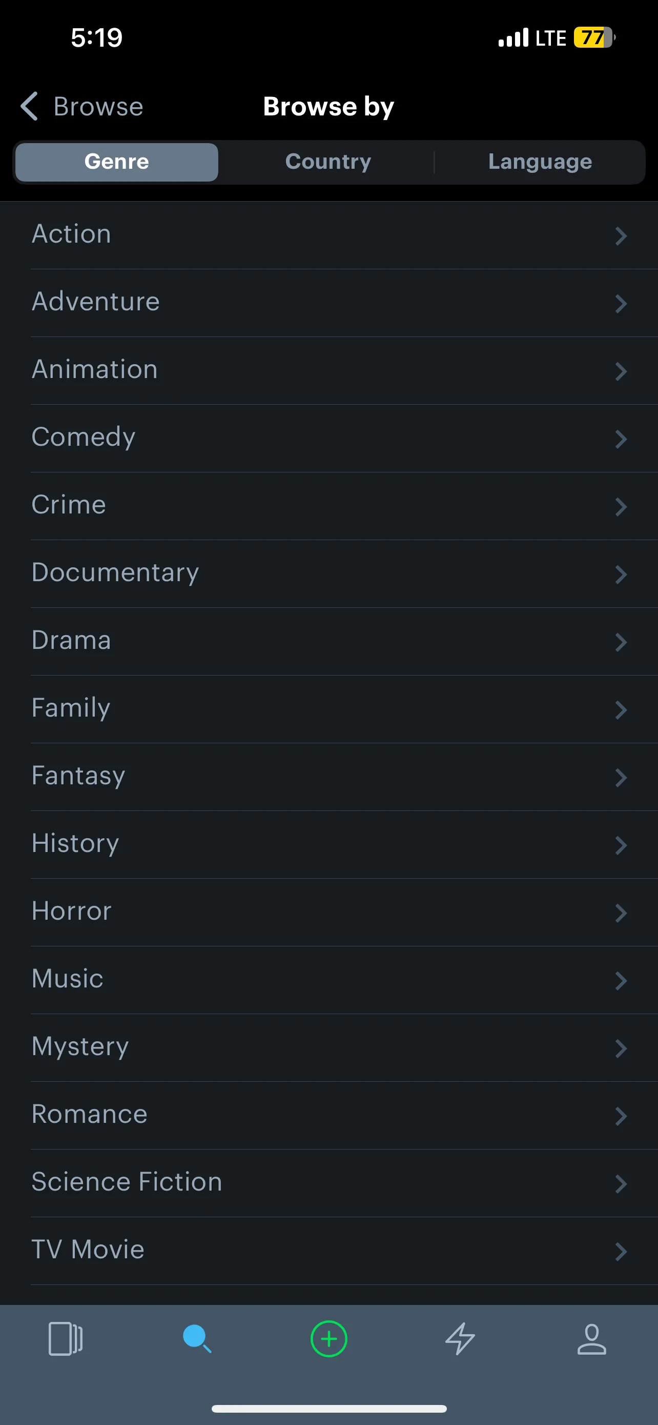 Giao diện bộ lọc thể loại của Letterboxd
