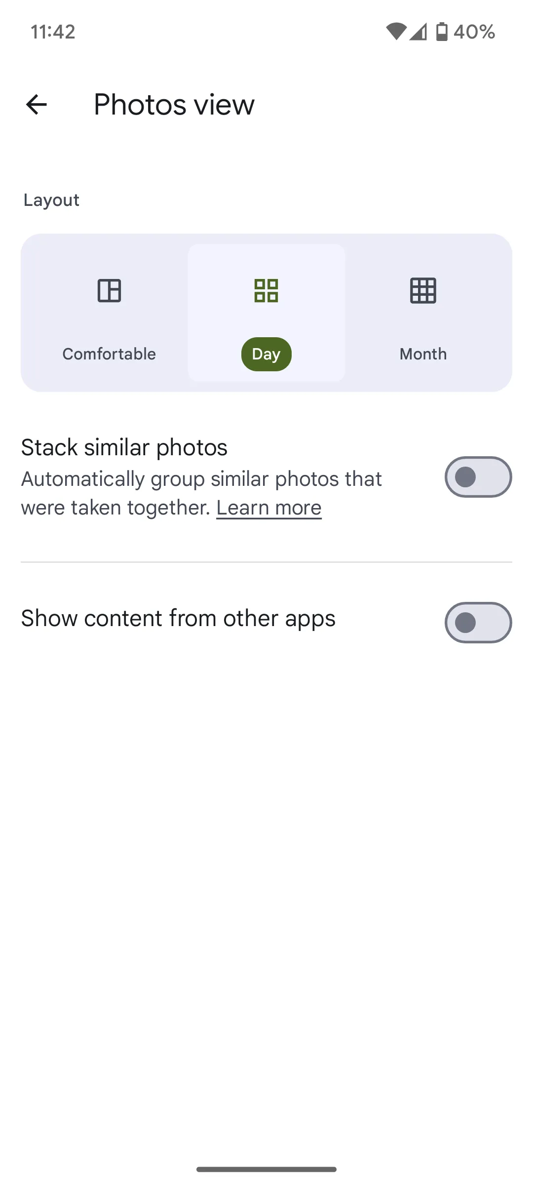 Giao diện cài đặt ẩn ảnh chụp màn hình và meme trong Google Photos