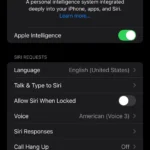 Giao diện cài đặt Apple Intelligence & Siri trên iPhone, nơi bật tính năng Gõ cho Siri.