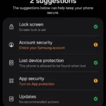 Giao diện cài đặt Bảo mật và quyền riêng tư trên điện thoại Samsung Galaxy, hiển thị các tùy chọn bảo vệ điện thoại.
