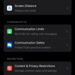 Giao diện cài đặt Screen Time trên iPhone hiển thị các tùy chọn quản lý thời gian sử dụng thiết bị