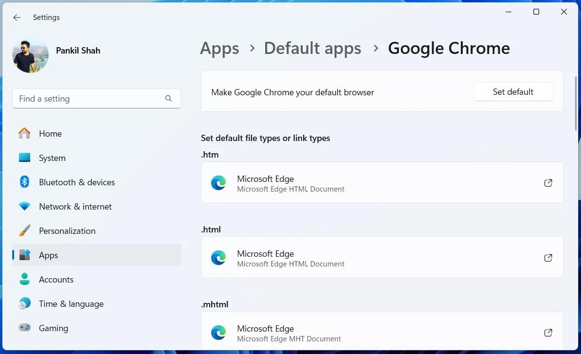 Giao diện cài đặt Ứng dụng mặc định trong Windows 11 giúp người dùng tùy chỉnh