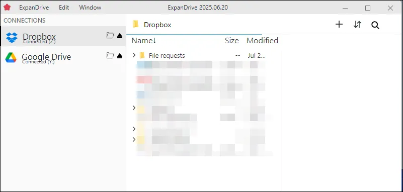 Giao diện chính ExpanDrive hiển thị các tùy chọn quản lý ổ đĩa đám mây trên Windows 11