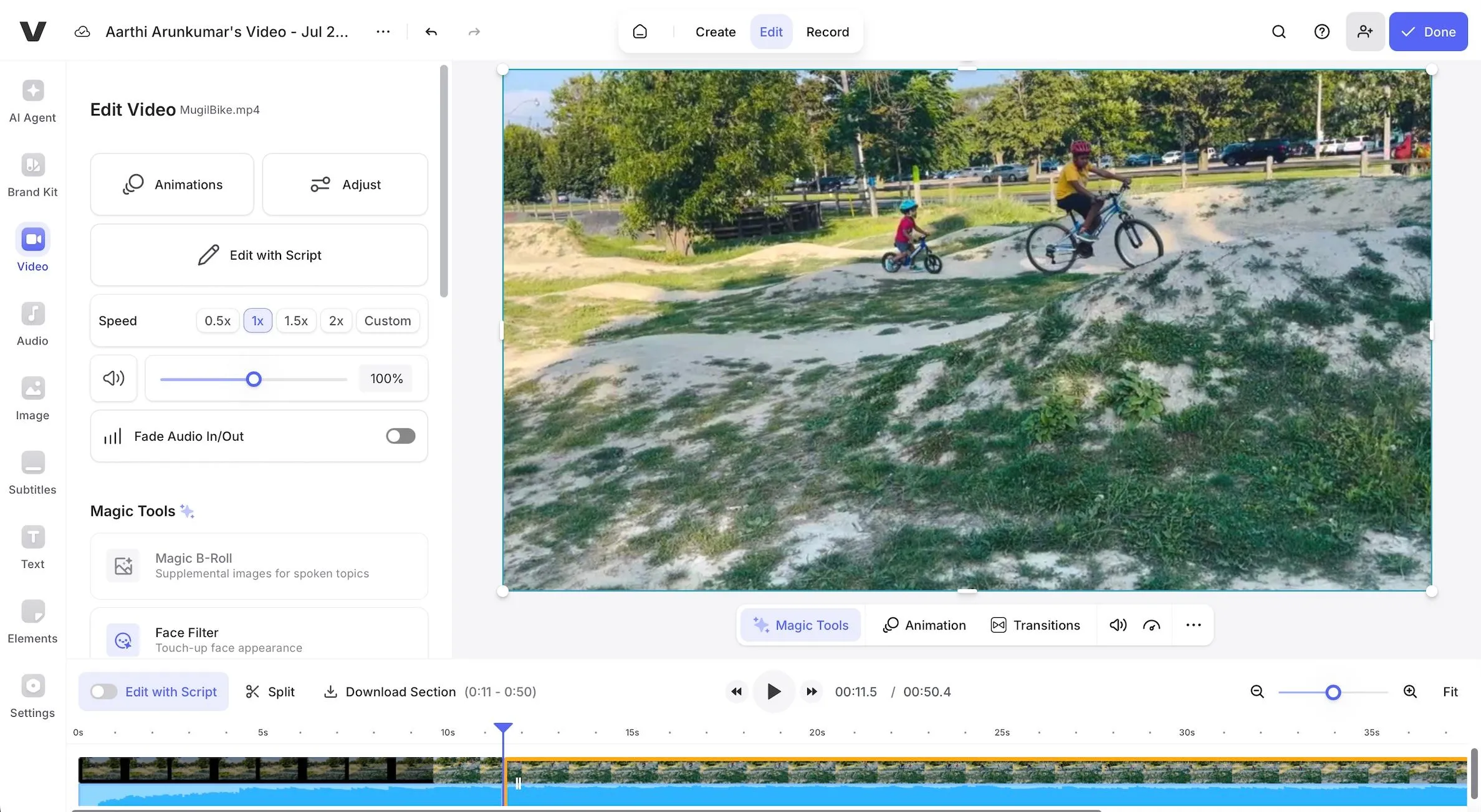 Giao diện chỉnh sửa video trực quan của Veed.io