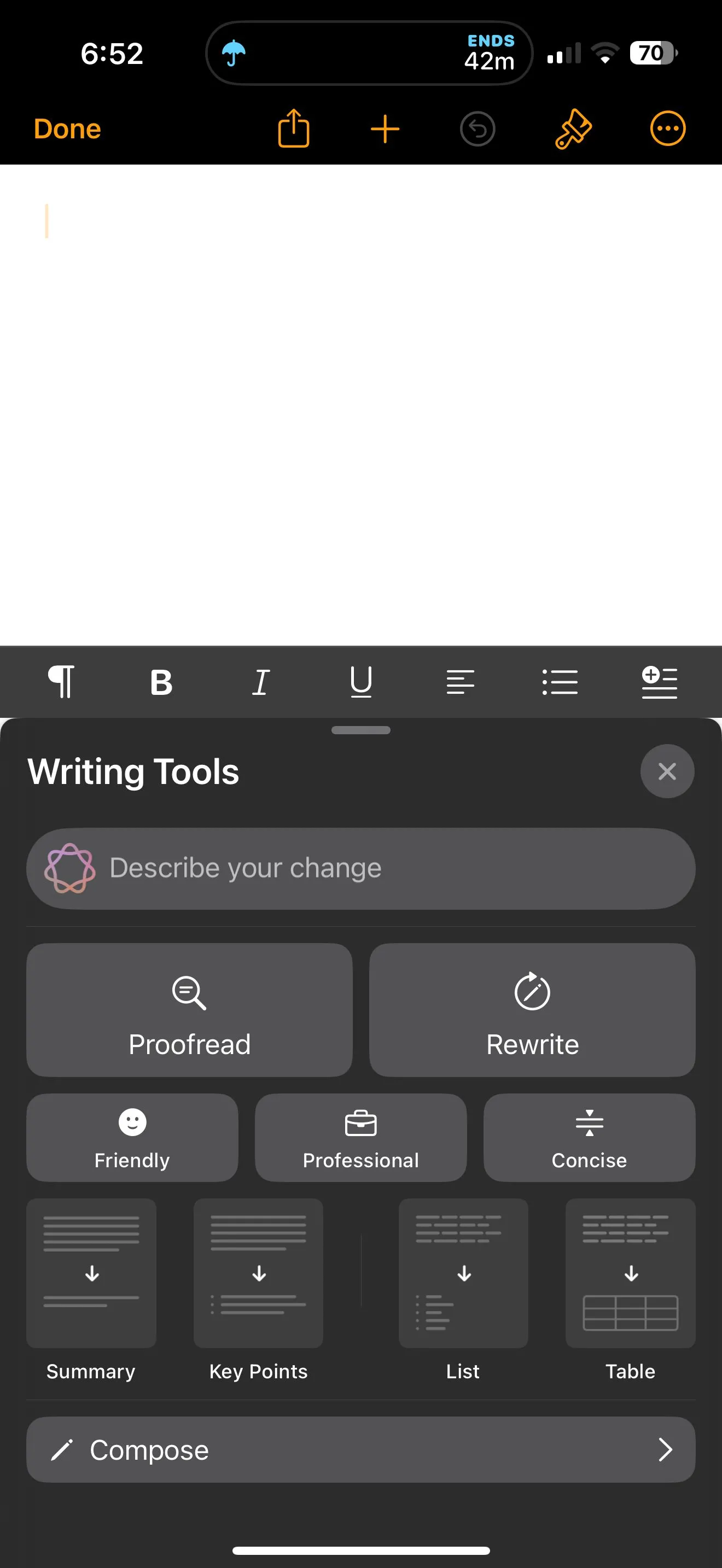 Giao diện công cụ viết được cải tiến trong bản cập nhật iOS 18.2