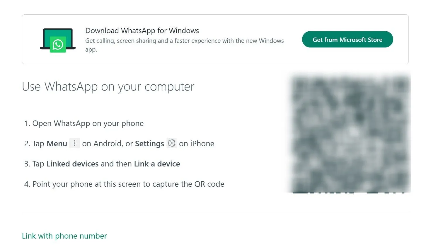 Giao diện đăng nhập WhatsApp Web hiển thị mã QR, mô tả quá trình kết nối an toàn.