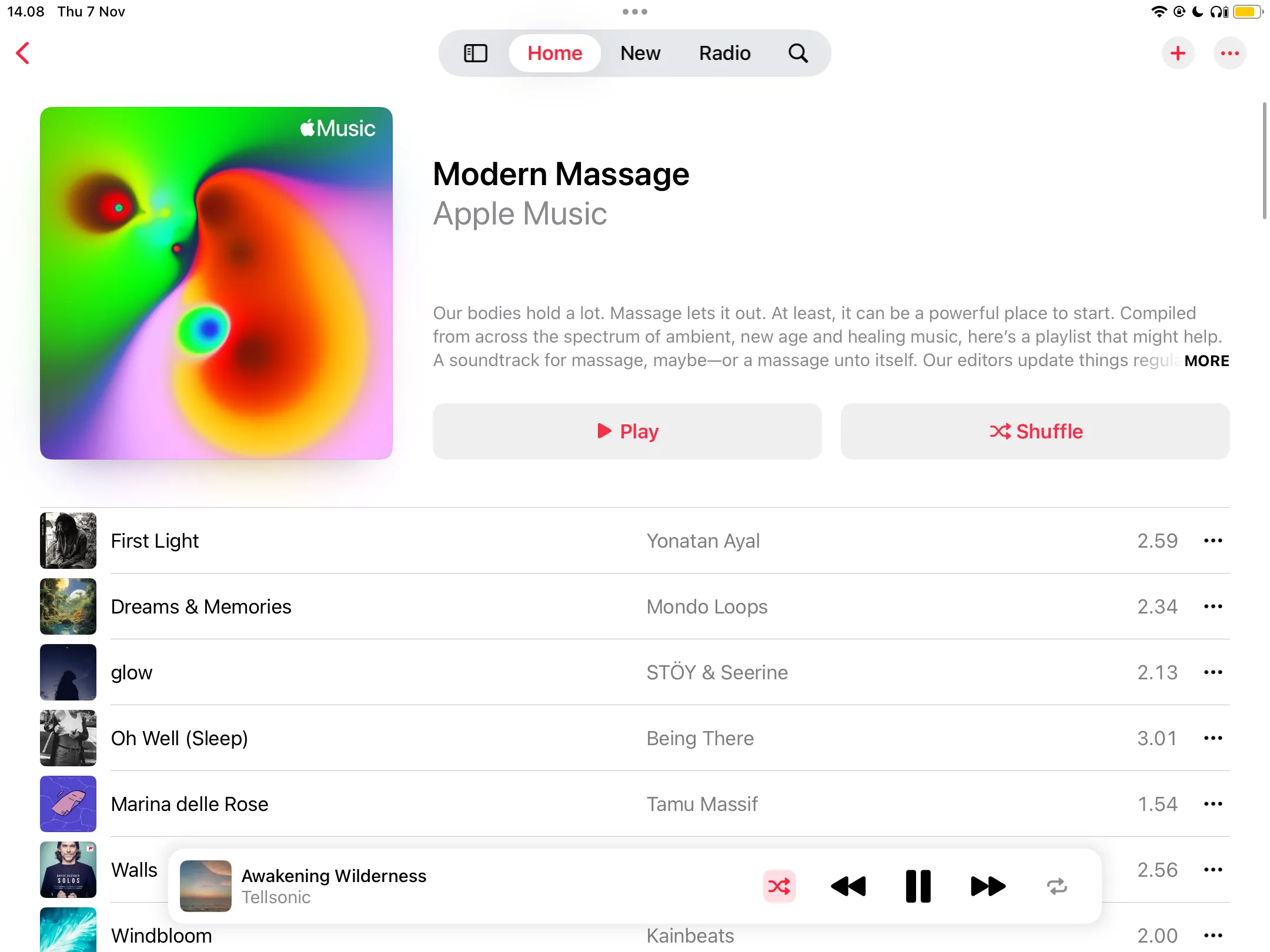 Giao diện danh sách phát nhạc không lời thư giãn trên Apple Music, giúp tăng cường tập trung
