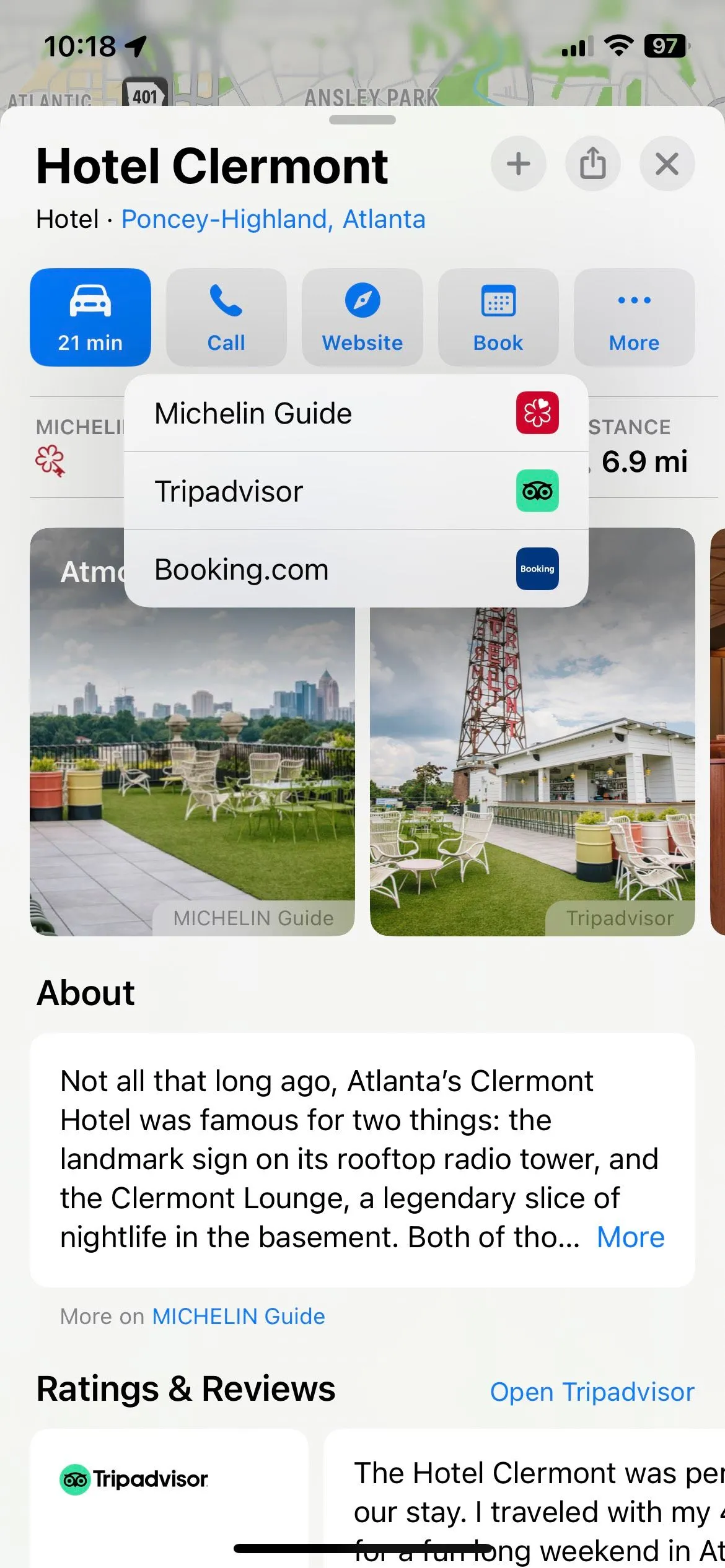 Giao diện đặt phòng khách sạn qua Michelin Guide tích hợp trong Apple Maps